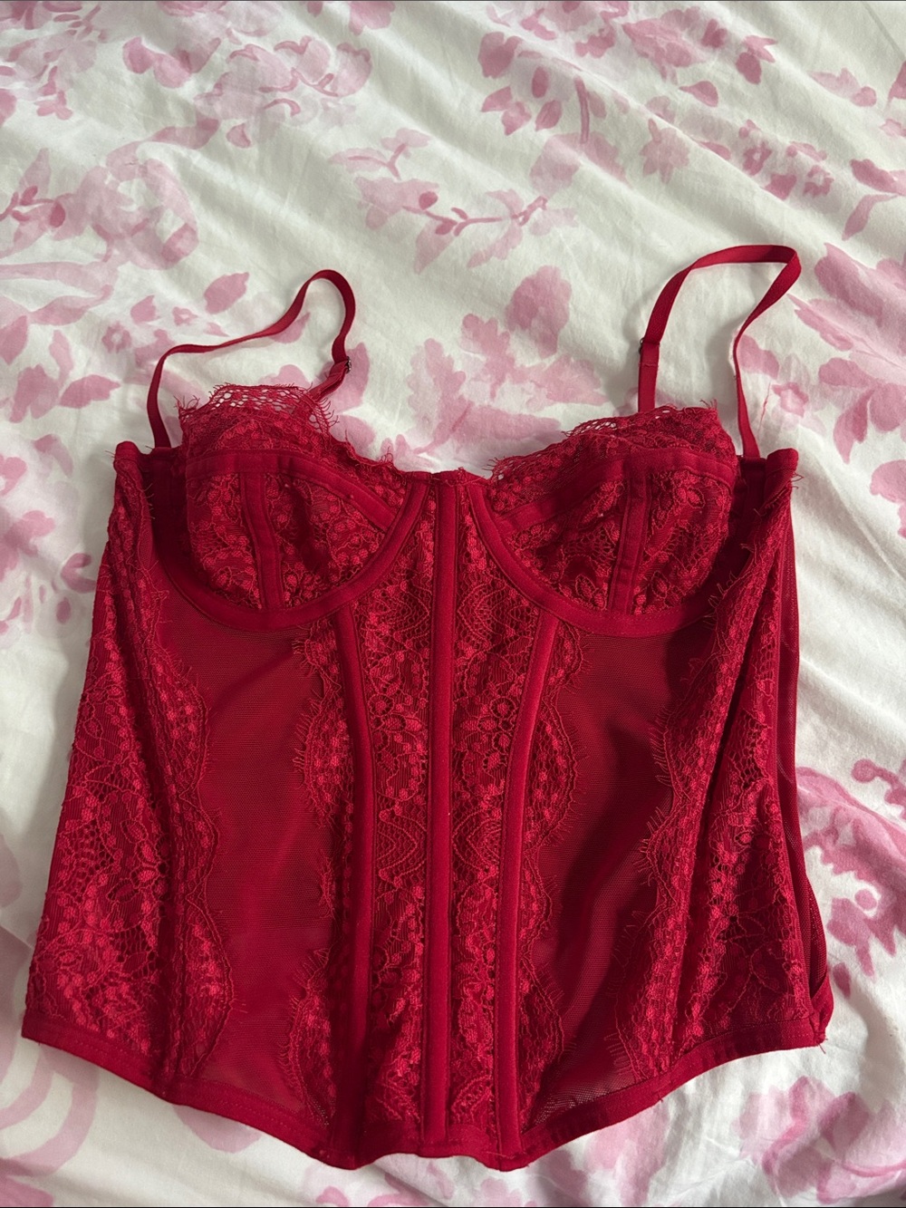 Urban Outfitters Red Lace Corset Top Medium
